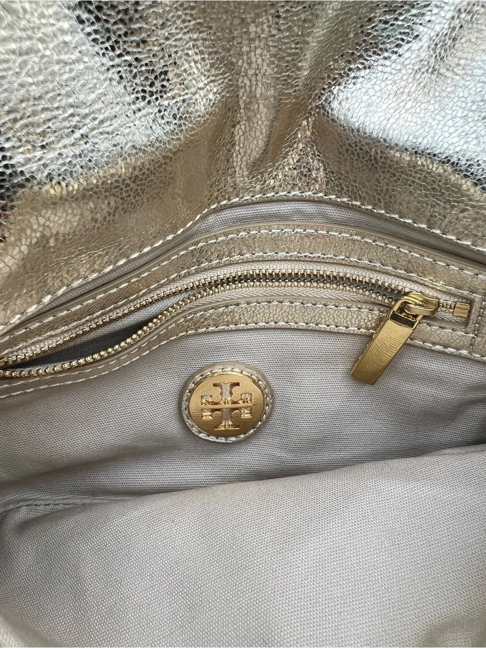 Tory Burch Gold Metallic Leather Clutch & Crossbody Bag